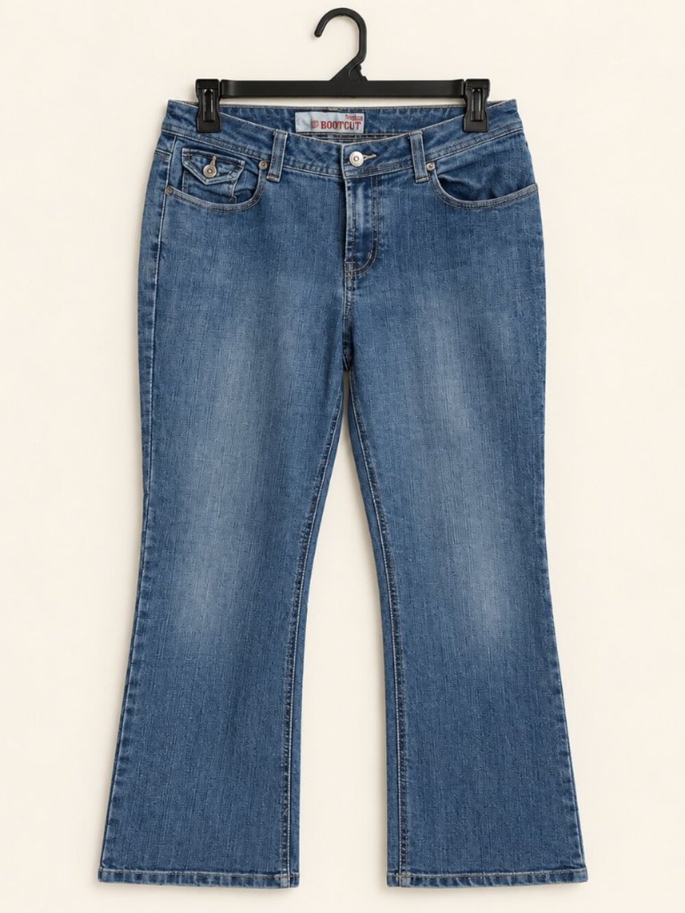 Blue Stretch Bootcut Jeans 6 Petite Floral Embroidered Flap Pockets